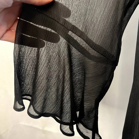 AGB Sheer Black Tie Front Long Bell Sleeve Blouse Size 1X - Picture 5 of 10